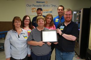 Pictured front row (from left to right): Back row – Maintenance worker Gary Mclouth and Store Manager Marvin Massey; Middle row – Training Coordinator Jeanna DeCrescente and Personnel Coordinator Kristina Parker; front row -- Assistant Manager Bonnie Daniels, Mary Ann Van Dyke and Steven Kist 