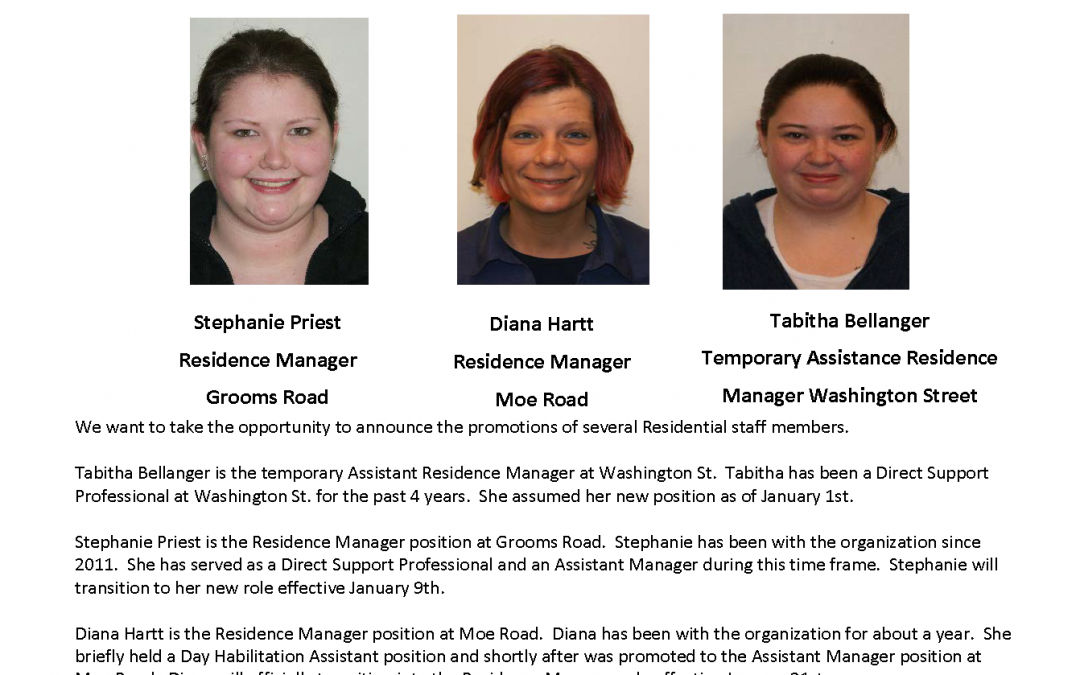 Residential Services announces promotions!